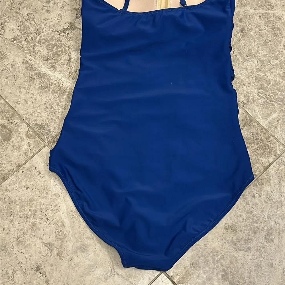 Cabana Life Blue Ruched One Piece Swimsuit Small Fully Lined Convertible Straps